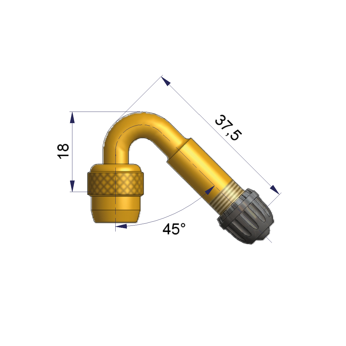 Angled Brass Extension 34mm 45 Deg Bend}